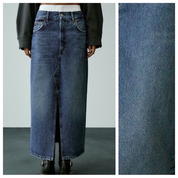NWT. Zara Blue Low-Rise TRF Denim Maxi Skirt with Boxer Detail. Size S. - Picture 3 of 13